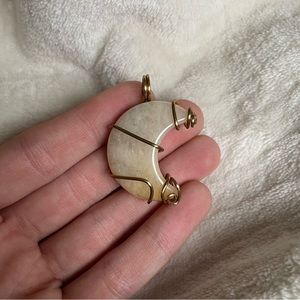 Foggy clear quarts with golden healer inclusions moon wire wrap stone hand made